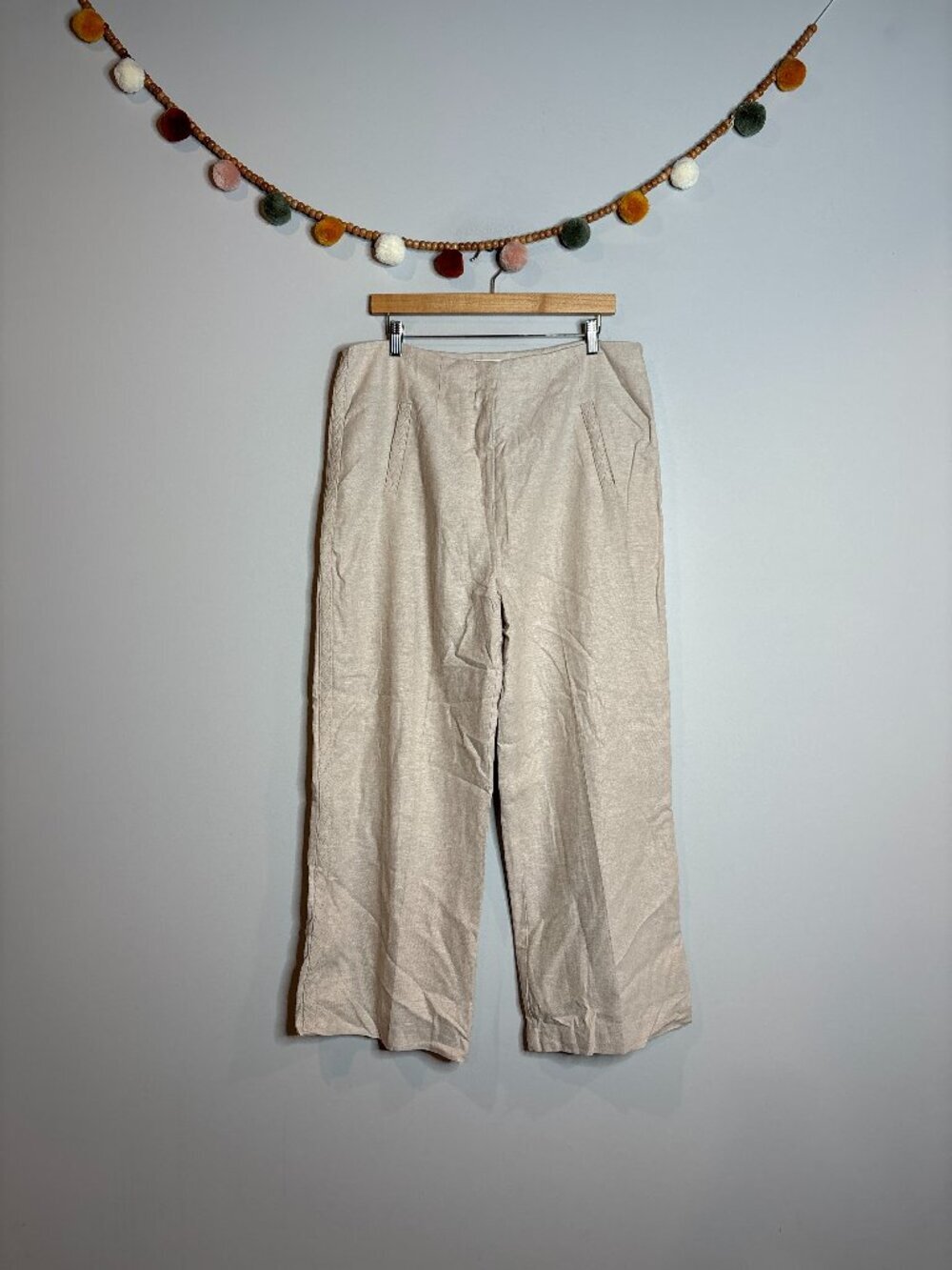 Jason Wu Cream Wide-Leg Linen Pants Braid accent